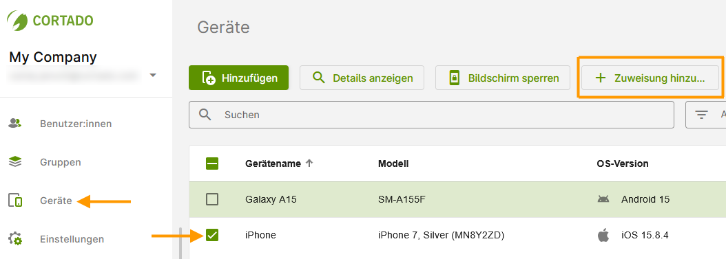Gerät einer Gruppe zuweisen