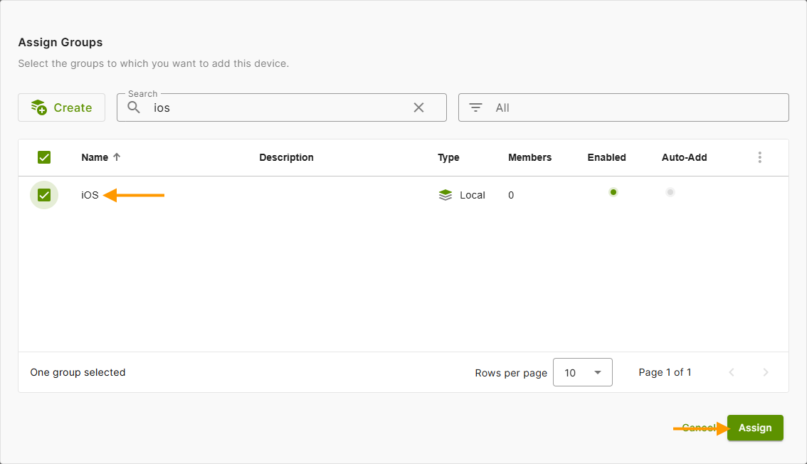 select a group and assign