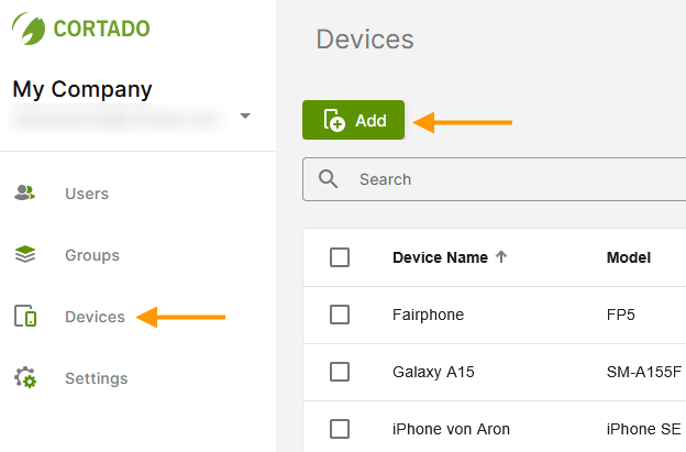 click Add in device management