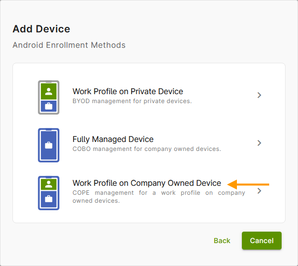 tap on Work Profile on Company Owned Device