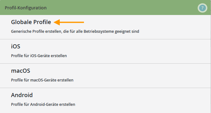 globale Profile auswählen