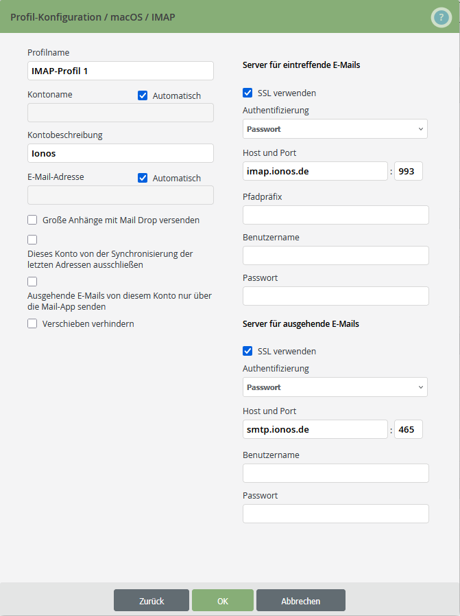 IMAP-Profil konfigurieren