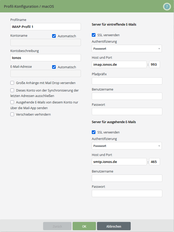 IMAP-Profil konfigurieren
