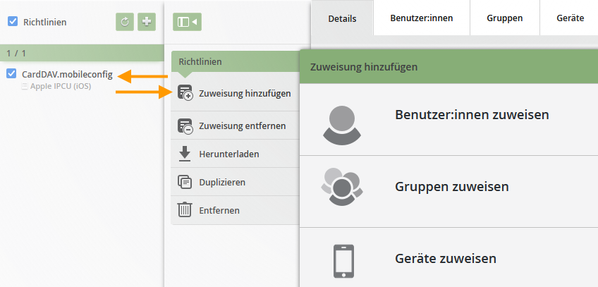 Konfigurationsprofil zuweisen