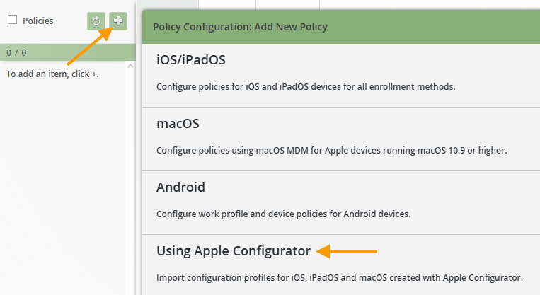 select Using Apple Configurator
