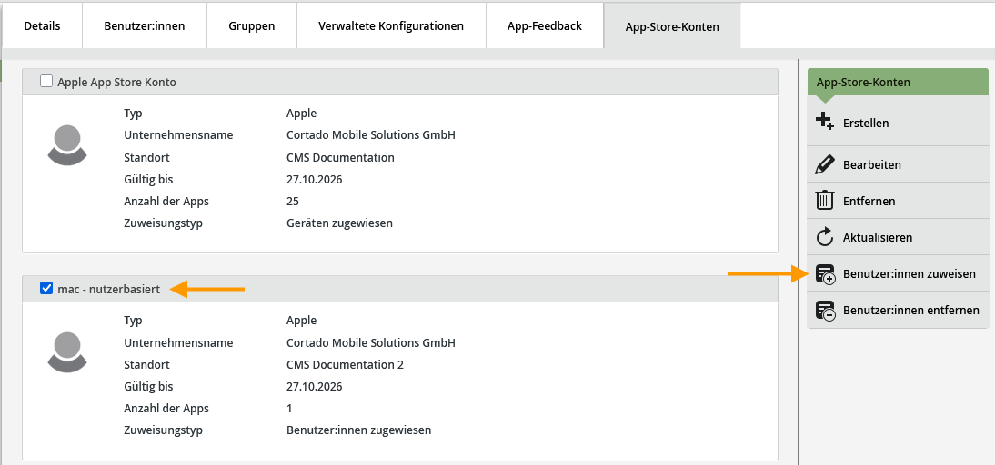 App-Store-Konto zuweisen