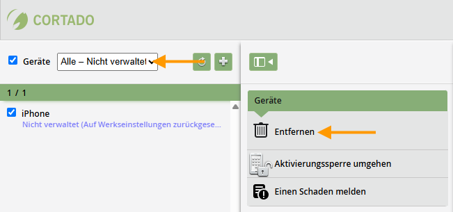 nicht verwaltete Geräte löschen