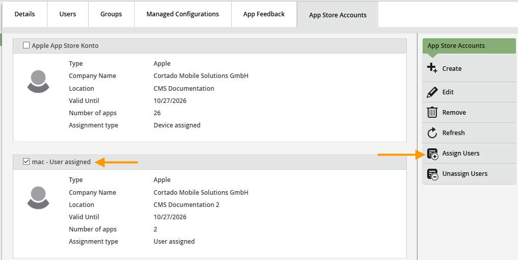 assign App Store account to the users