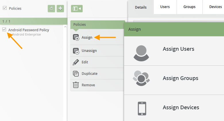 assign password policy