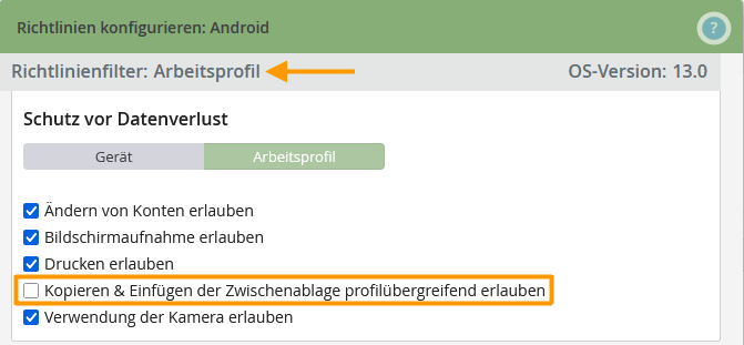 Android-Richtlinie für Zwischenablage