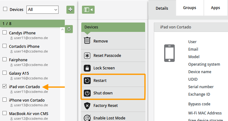 select device for restart, shutdown