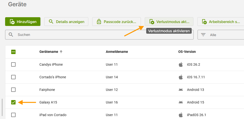 Verlustmodus aktivieren
