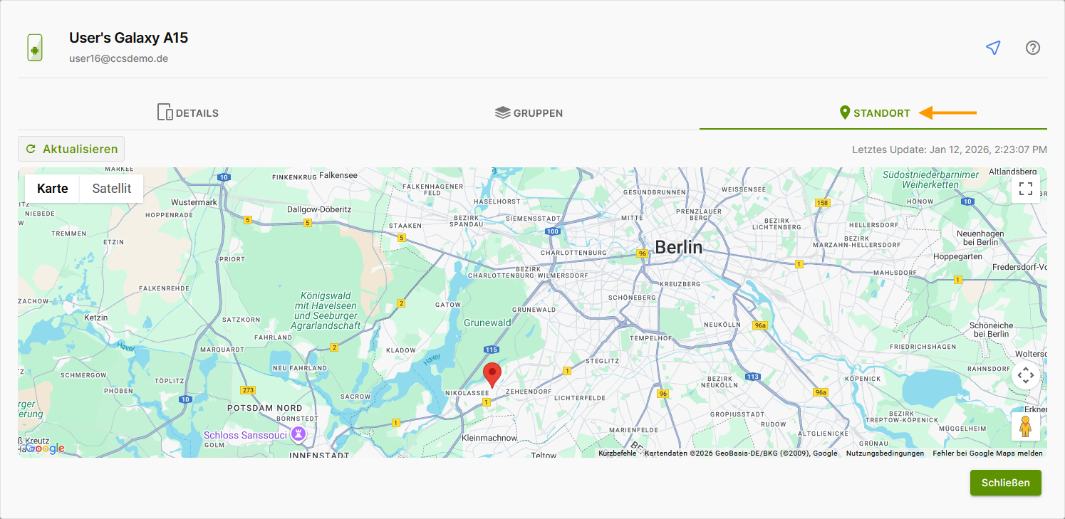 Standort des Gerätes