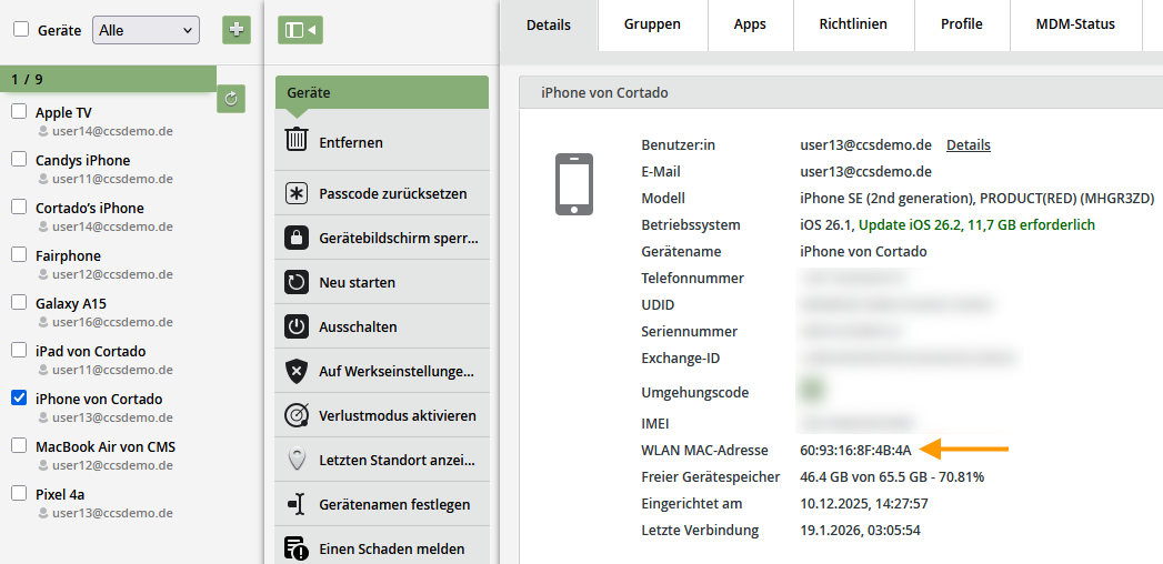 WLAN Mac-Adresse im Verwaltungsportal