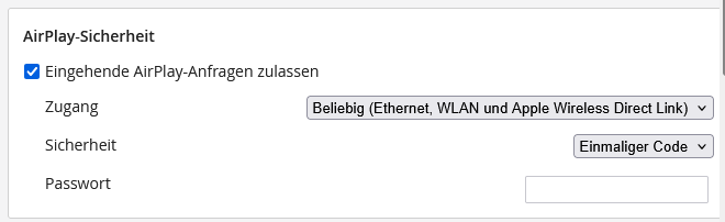 AirPlay-Sicherheit konfigurieren