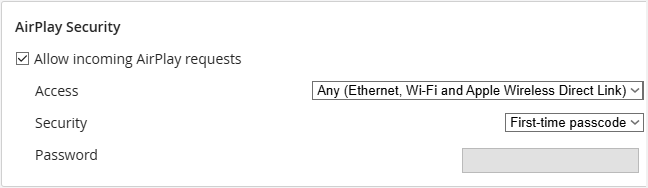 configure AirPlay security