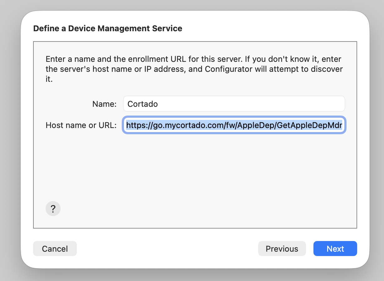 enter the server name (your choice) and the host name or the URL