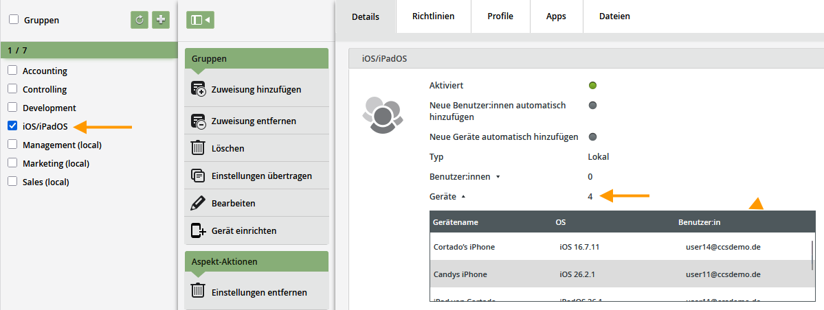 Geräte in der Gruppe
