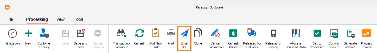 Email PDF button (highlighted)