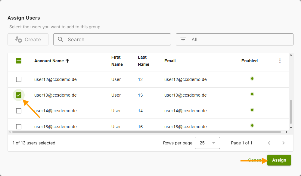 select user and assign