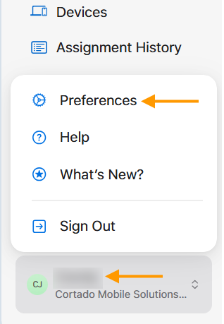 open preferences in Apple Business Manager