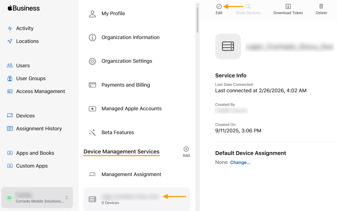select device management service and edit