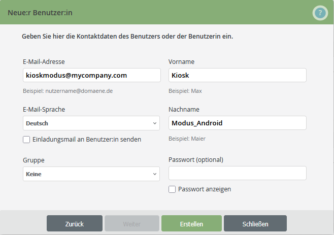 Dummy-Benutzer einrichten
