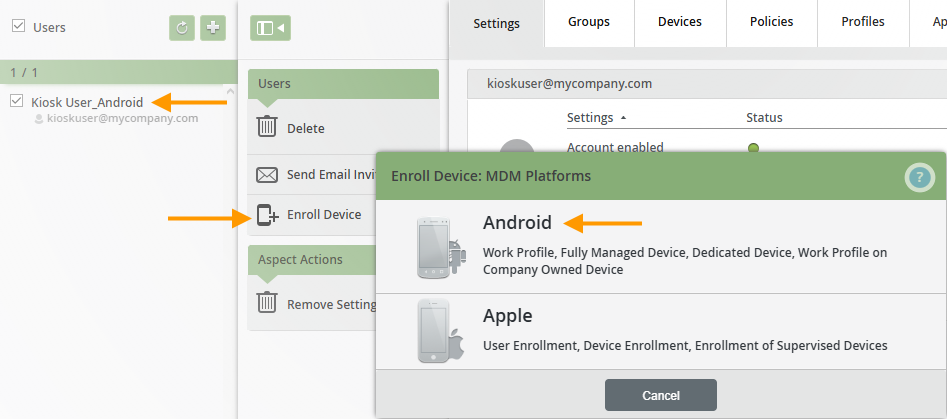select platform Android