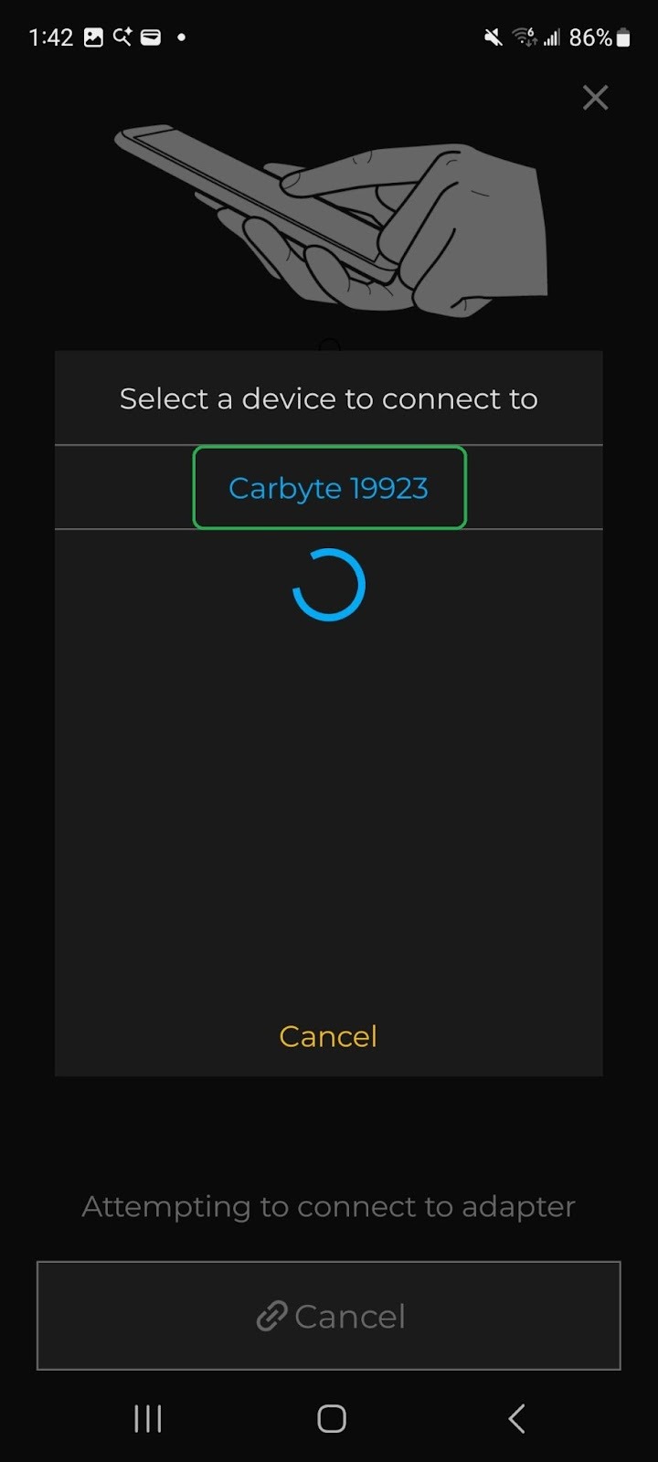Android screen showing a device selection option. The Carbyte device is highlighted.