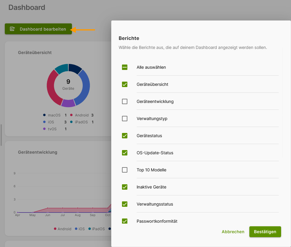 Dashboard bearbeiten