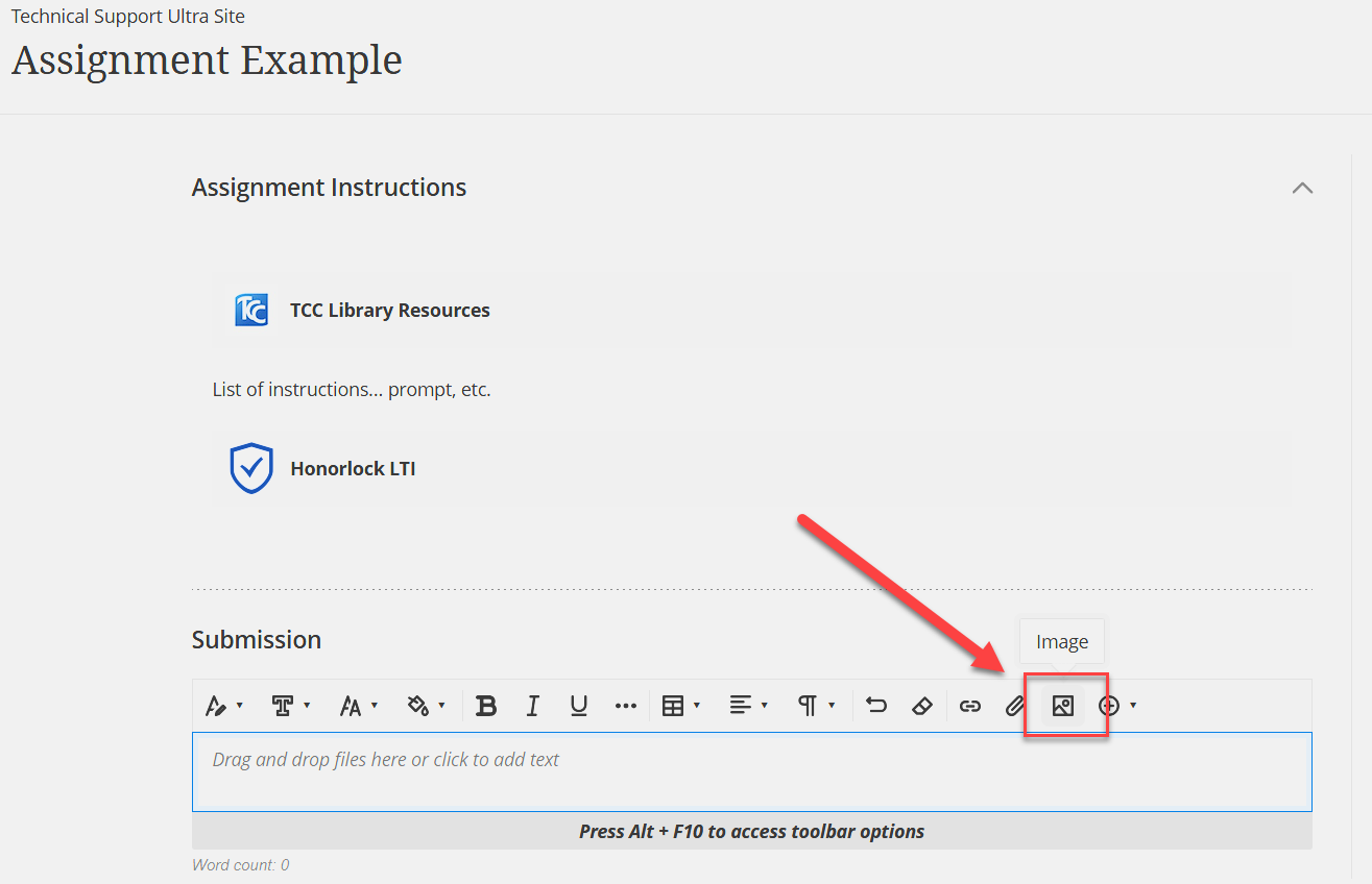 Image pointing to the location of the "Image" icon. 