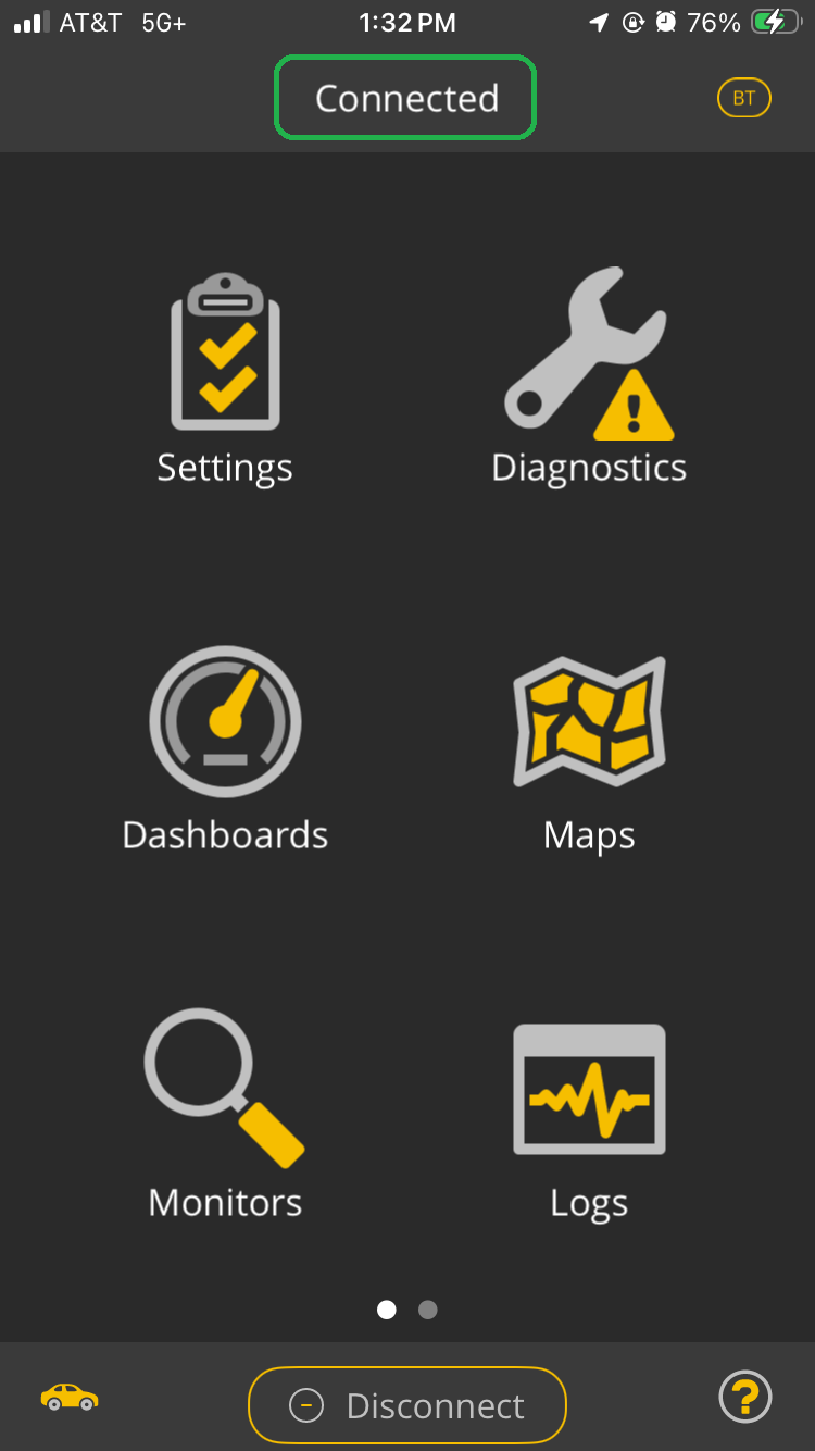 iOS home screen with the Connected notice highlighted.