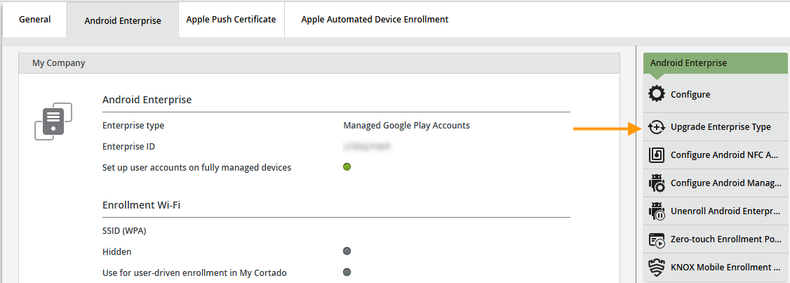 select Upgrade Enterprise Type