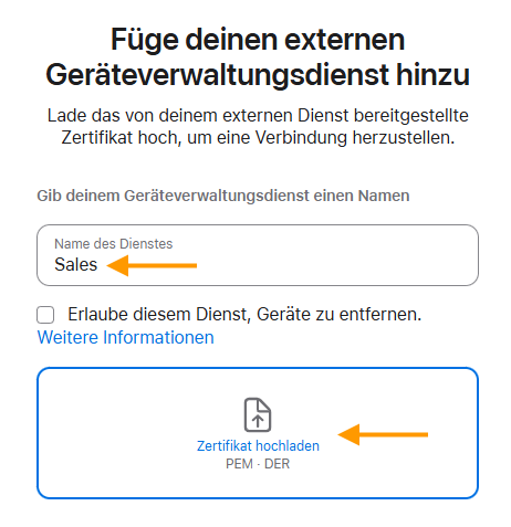 öffentlichen Schlüssel hochladen