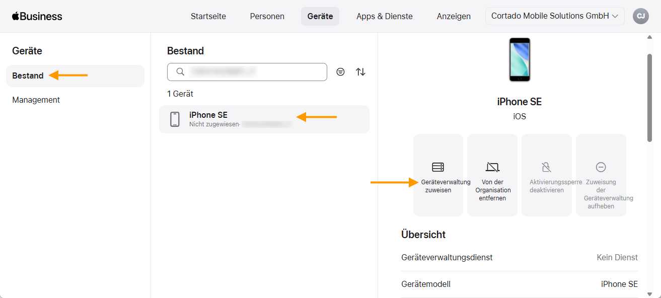 Geräteverwaltung zuweisen