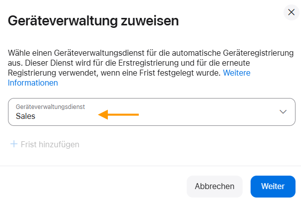 Geräteverwaltungsdienst auswählen