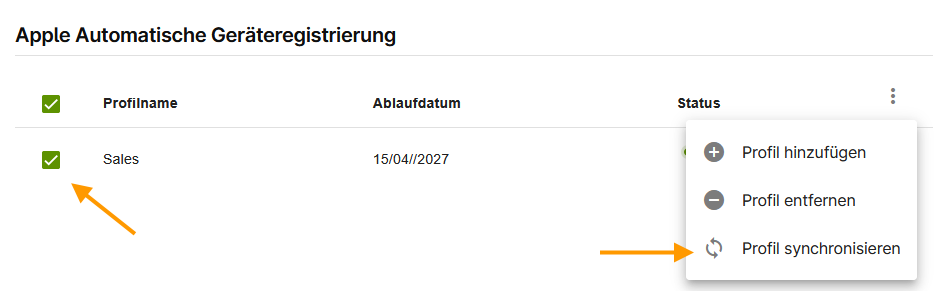 Profil synchronisieren