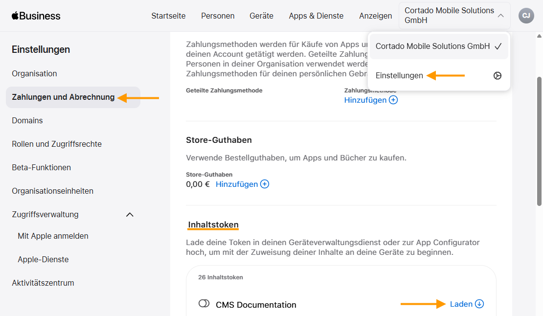 Inhaltstoken herunterladen