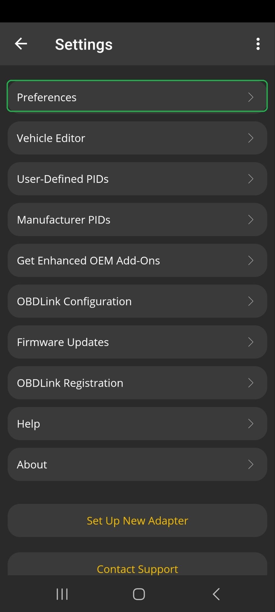 Android Settings screen with Preferences highlighted.