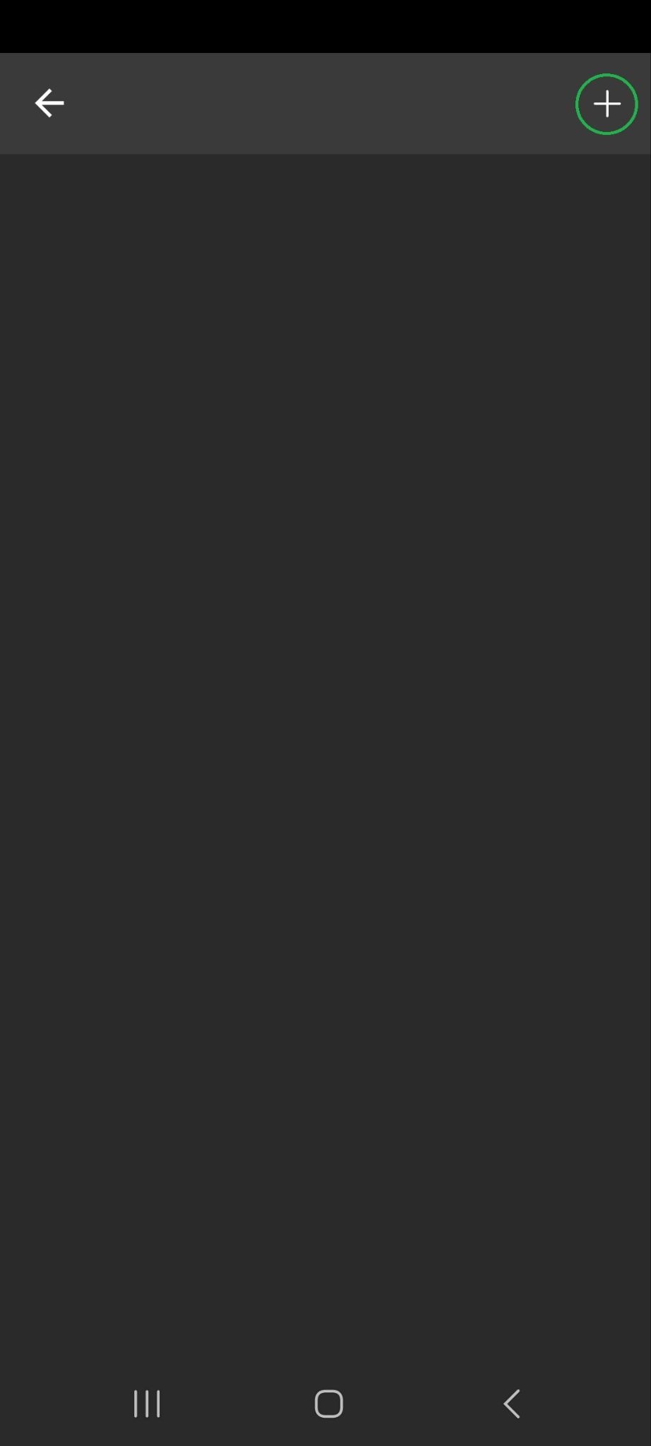 Android Alerts screen showing a Plus symbol that acts as an Add button. The Plus symbol is highlighted.