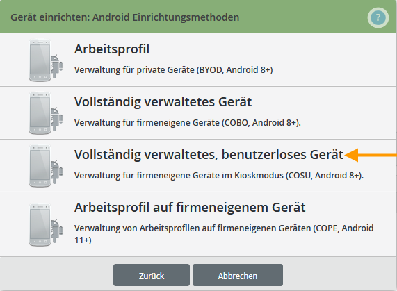 benutzerloses Gerät einrichten
