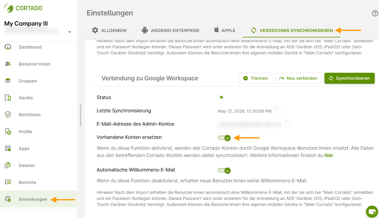 vorhandene Konten ersetzen