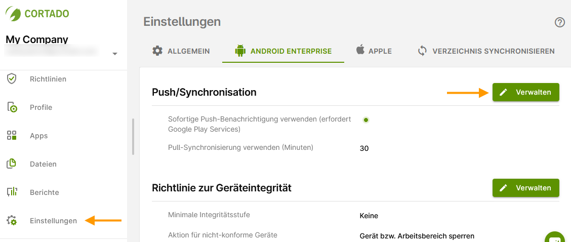 Einstellungen verwalten