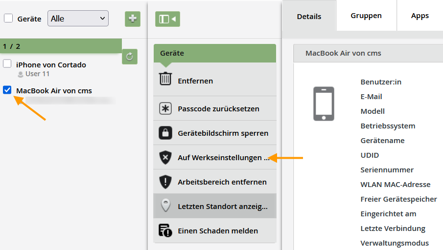 Gerät zurücksetzen