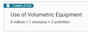 Screenshot from the course home page of a topic block that has a "completed" designation at the top left corner.
