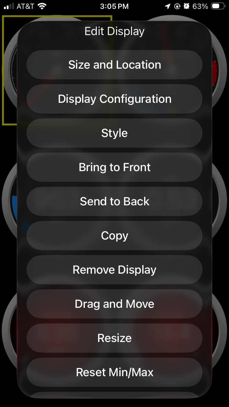 iOS screen showing Edit Display options.