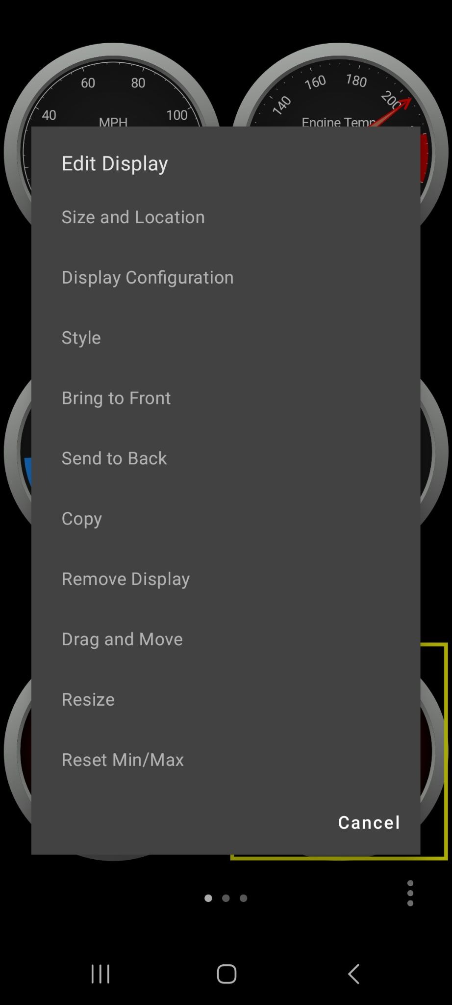 Android screen showing Edit Display options.