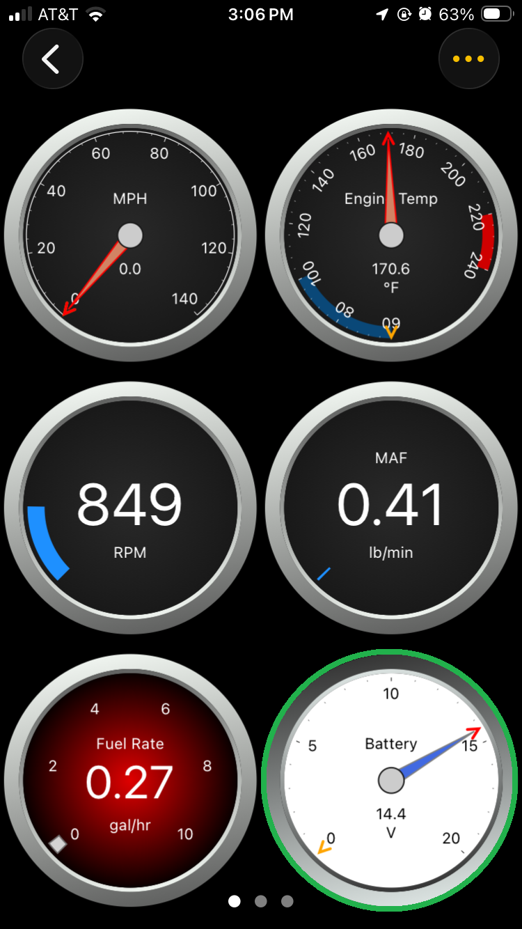 iOS screen showing a dashboard view. The Battery display is highlighted.
