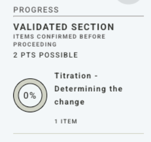 Screenshot of a progress bar within a report, highlighting an example of a report's Validated Section. A circular progress tracker for each section with the percentage that has been completed.