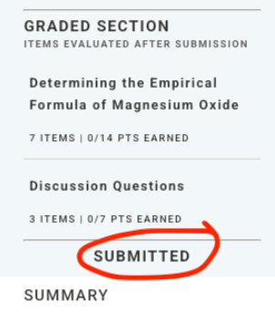 The report progress bar. At the bottom, it says "Submitted."